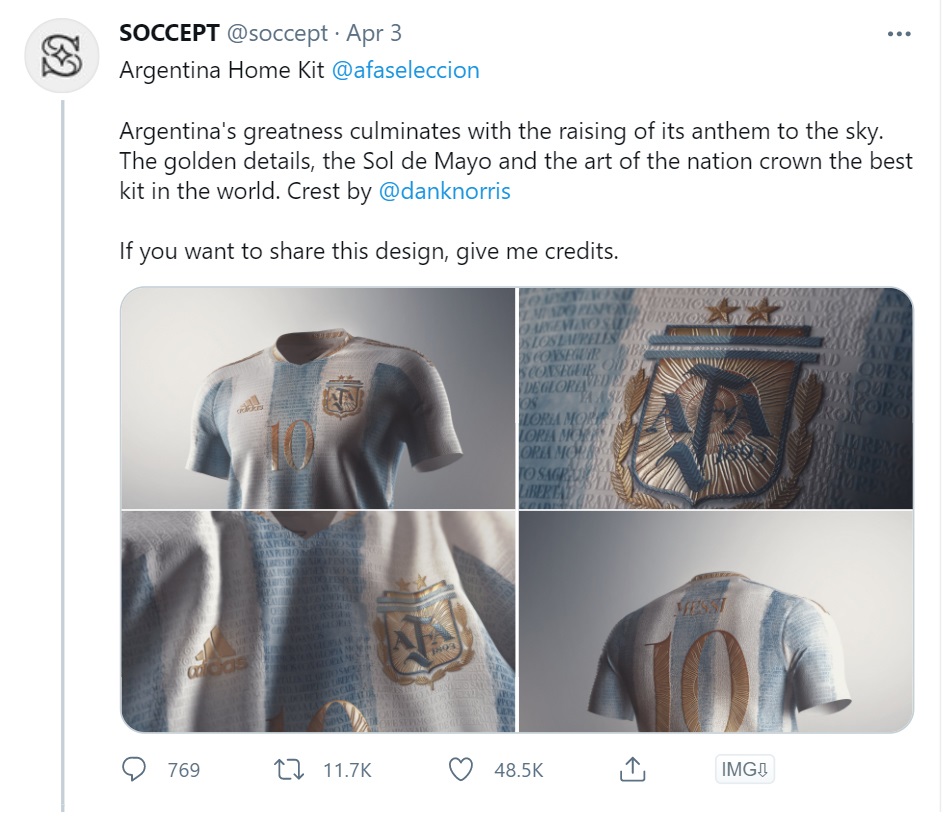 Maillot conceptuel de l'Argentine par @soccept, probablement le maillot conceptuel de football le plus populaire de tous les temps.