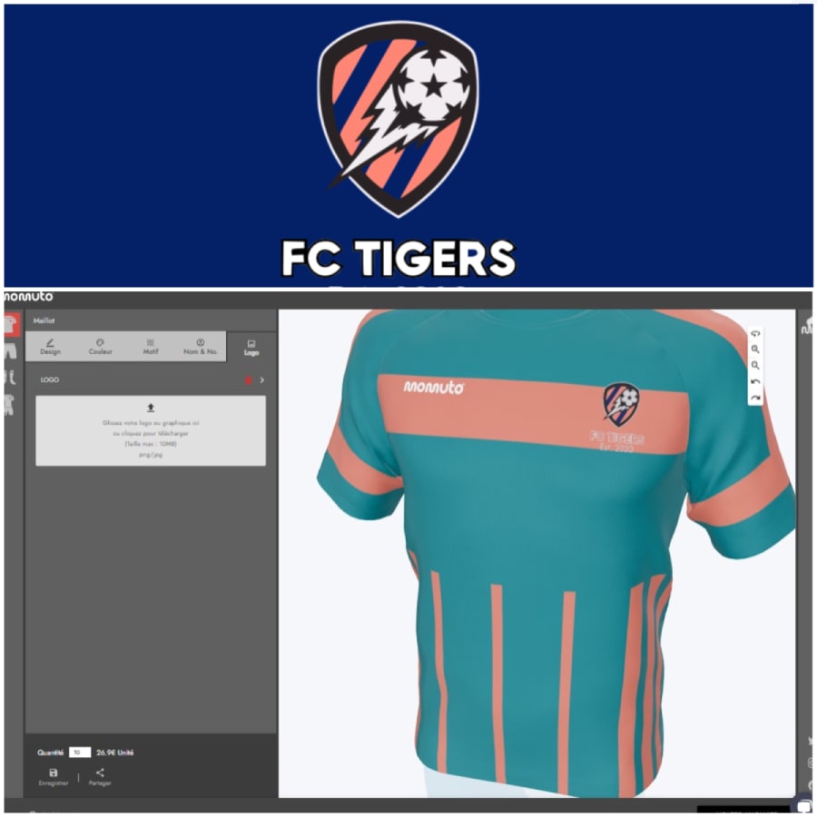 Transition d'une couleur dominante du logo pour mieux s'adapter au design souhaité du maillot.